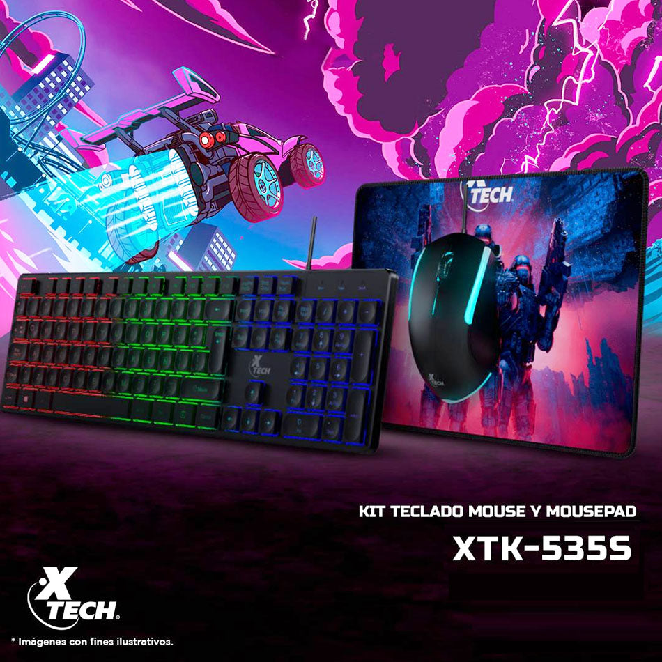 KIT XTECH PARA VIDEOJUEGOS: TECLADO, MOUSE Y MOUSEPAD