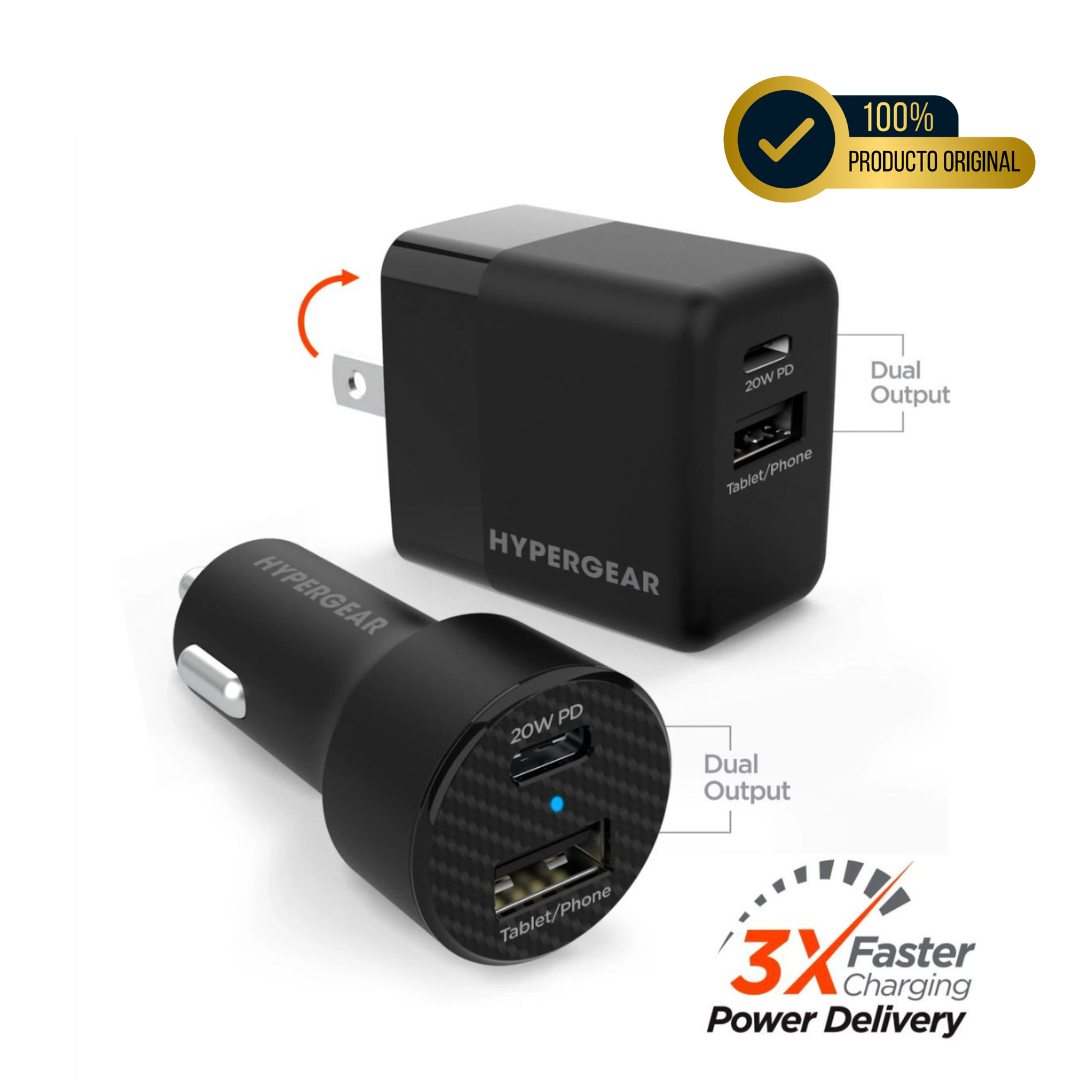 DUO CARGADOR HYPERGEAR PARA CARRO Y CUBO